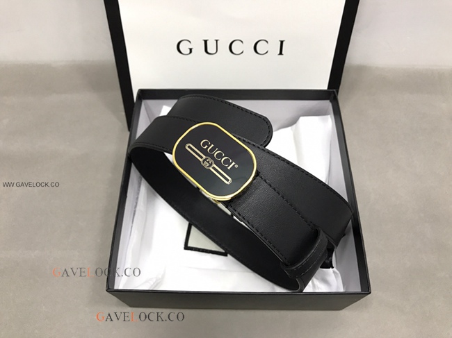 Gucci '80 Smooth Leather Belt Retro Black & Gold Buckle
